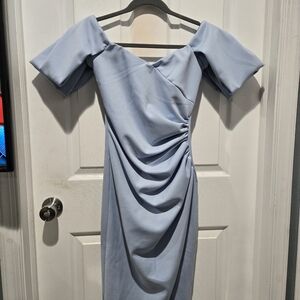 ASOS Blue Sweetheart Off the Shoulder Bardot Midi Dress